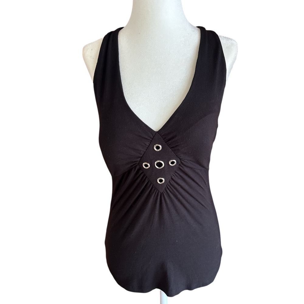Cache black Sleeveless Top with Eyelet Detail
